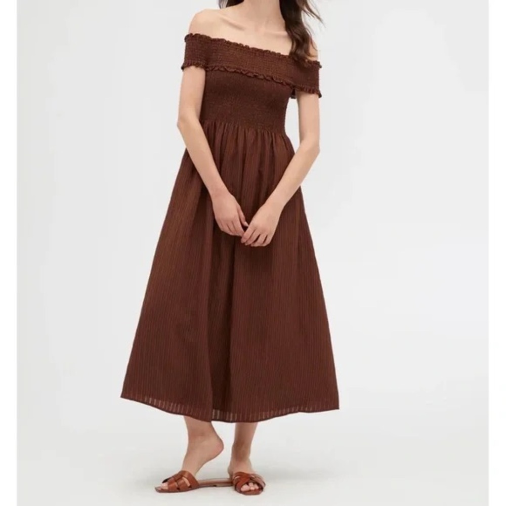 Hill House The Marguerite Nap Dress in Chocolate Tonal Seersucker Midi